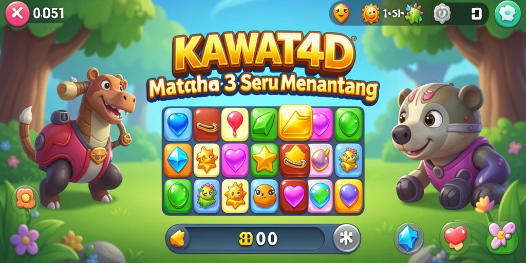 Tampilan gameplay seru KAWAT4D dengan level Match-3.