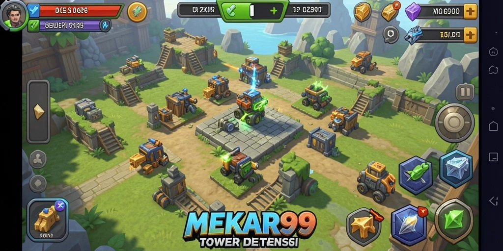 Tampilan gameplay <strong>MEKAR99</strong> yang seru dan penuh strategi Tower Defense.