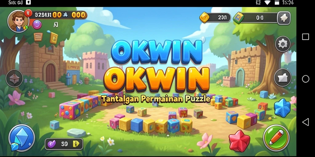 Screenshot gameplay OKWIN menampilkan tantangan seru dalam puzzle.