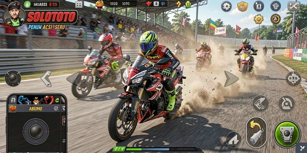 Gameplay balapan motor yang seru dan penuh aksi di SOLOTOTO.